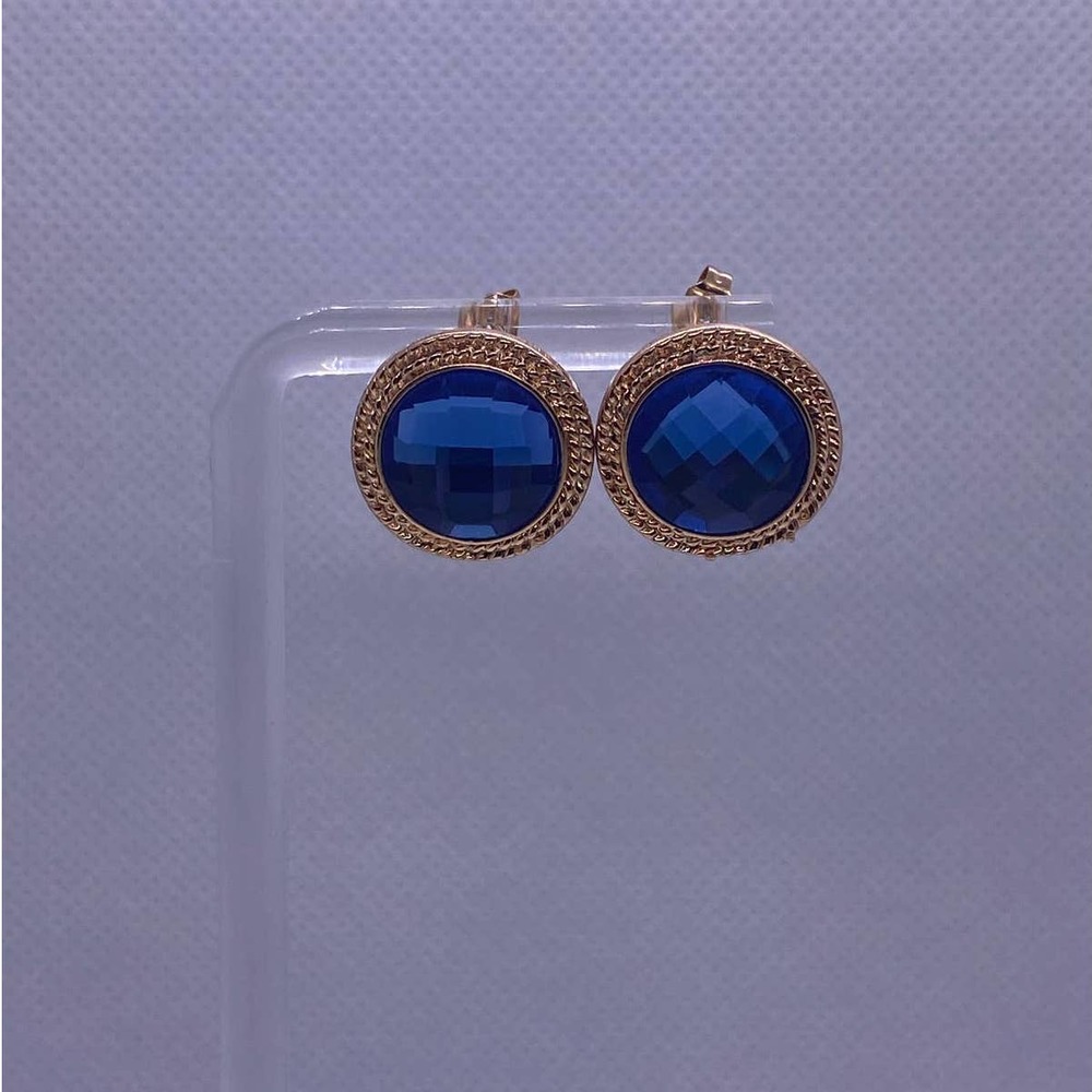 Pair of Imitation Blue Sapphire Cubic Zirconia CZ Round Earrings
